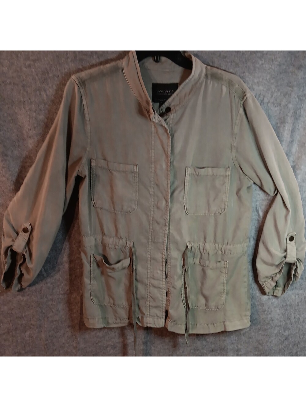 Sanctuary Army Green Utility Jacket w/ Pockets Snap Closure Roll-Tab Sleeves M